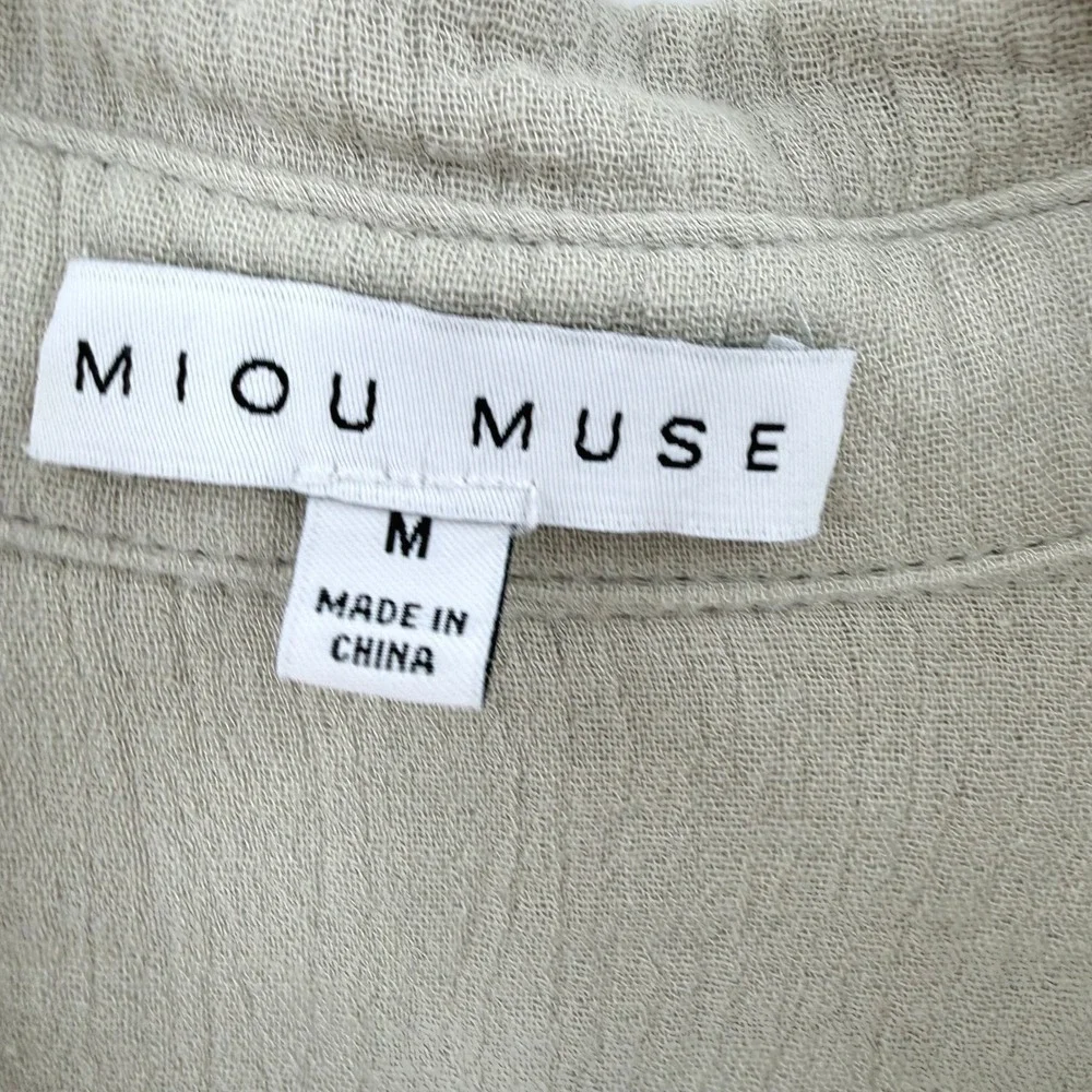 Miou Muse Tan Grey Double Gauze Cotton Raw Hem Button Down Shirt M MMT320